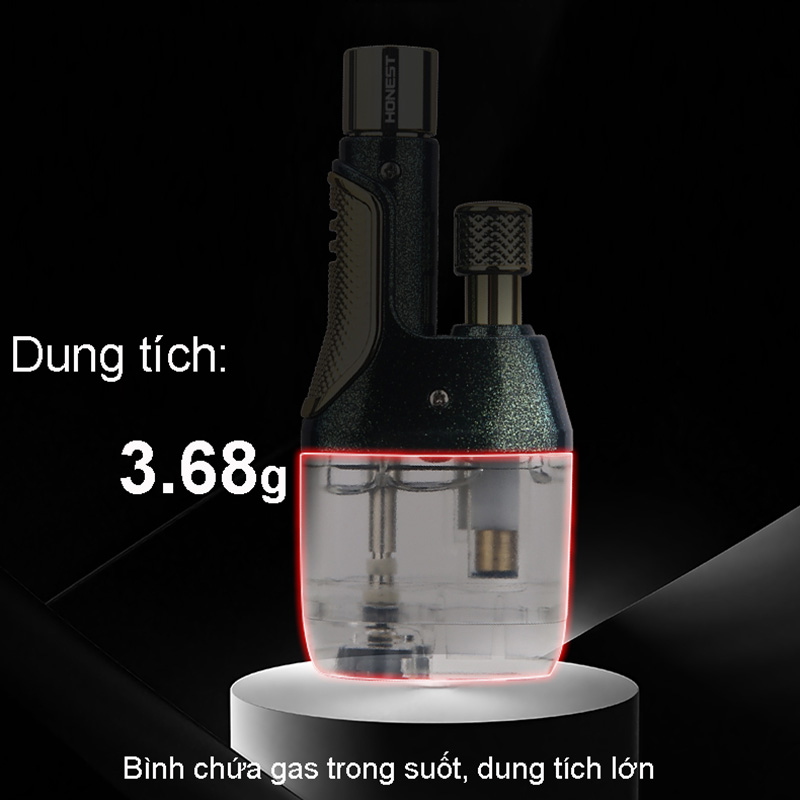 Vỏ Hột Quẹt Bật Lửa Khò Gas 1 Tia Mạnh Mẽ Honest BCZ-796 Thiết Kế Hình Tháp Đôi Bình Chứa Gas Trong Suốt Nhìn Thấy Lượng Gas - Nhiều Màu