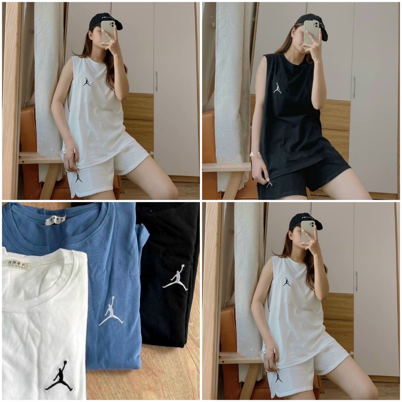 Set Đồ Bộ Mặc Nhà Nữ - Bộ Ngủ Logo - FREESHIP RẺ ĐẸP - Áo Thun Cotton 3 Lỗ Phối Quần Short Đùi