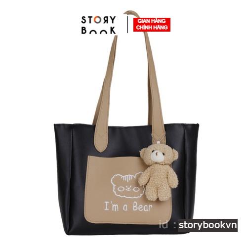 Túi tote da, túi xách nữ đeo chéo thời trang công sở đi học đi chơi tặng kèm gấu xinh STORYBOOK