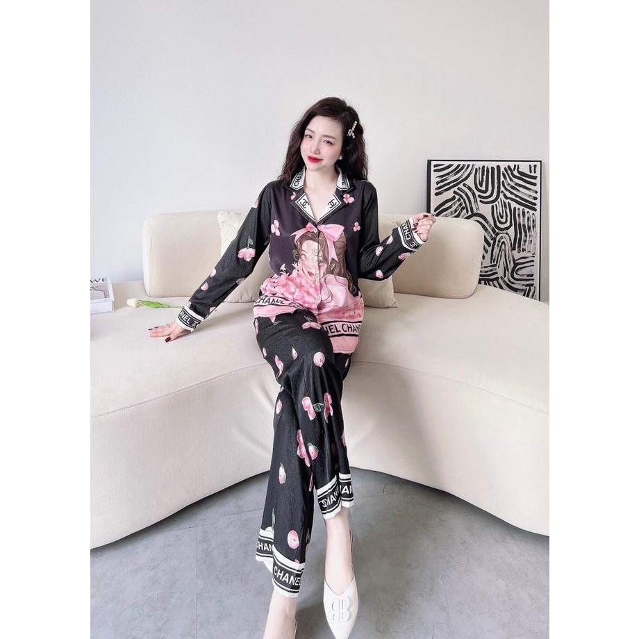 Bộ pyjama dài tay - Lụa xước ánh kim cao cấp  - ĐẢM BẢO GIỐNG HÌNH 100%