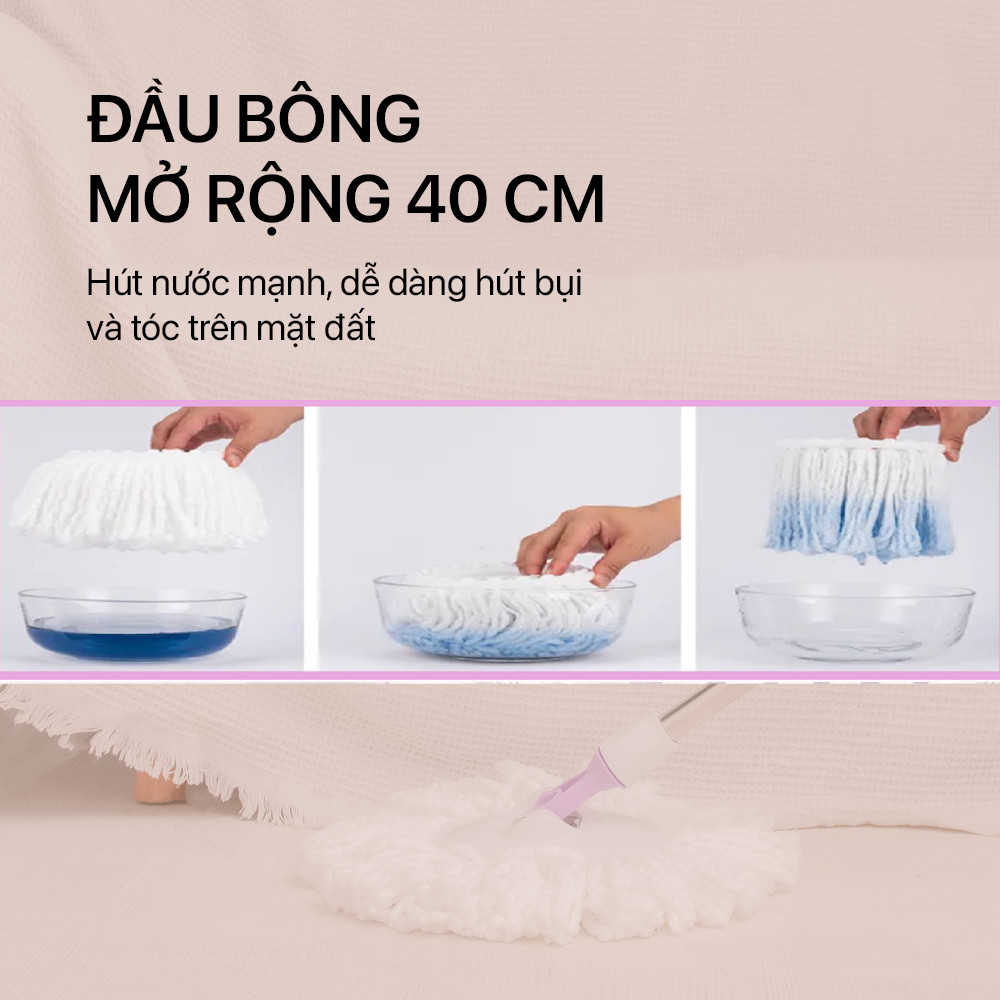 Cây Lau Nhà Đơn MyJae Sợi Microfiber Xoay 360 Độ Phù Hợp Cho Nhiều Loại Thùng Lau 134cm