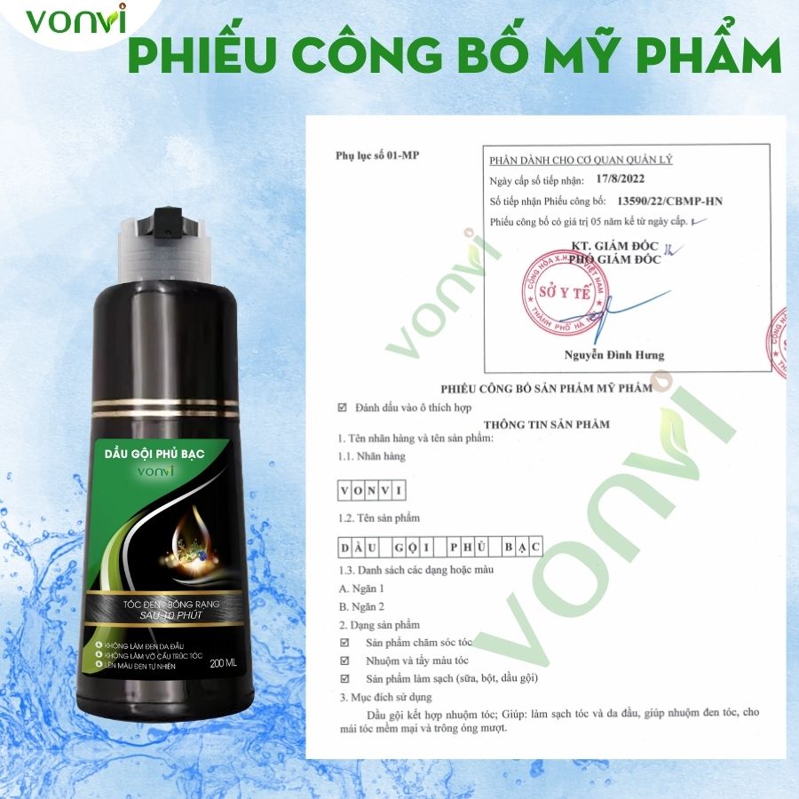 Dầu gội đen tóc VONVI tóc đen tự nhiên sau 10 phút tự phủ bạc dạng chai ấn 200 ml