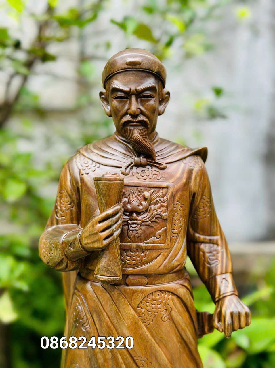 TƯỢNG TRẦN QUỐC TUẤN TRẦN HƯƠNG ĐẠO VƯƠNG BẰNG GỖ TRẮC XANH CỰC ĐẸP KT CAO 60×22×18CM