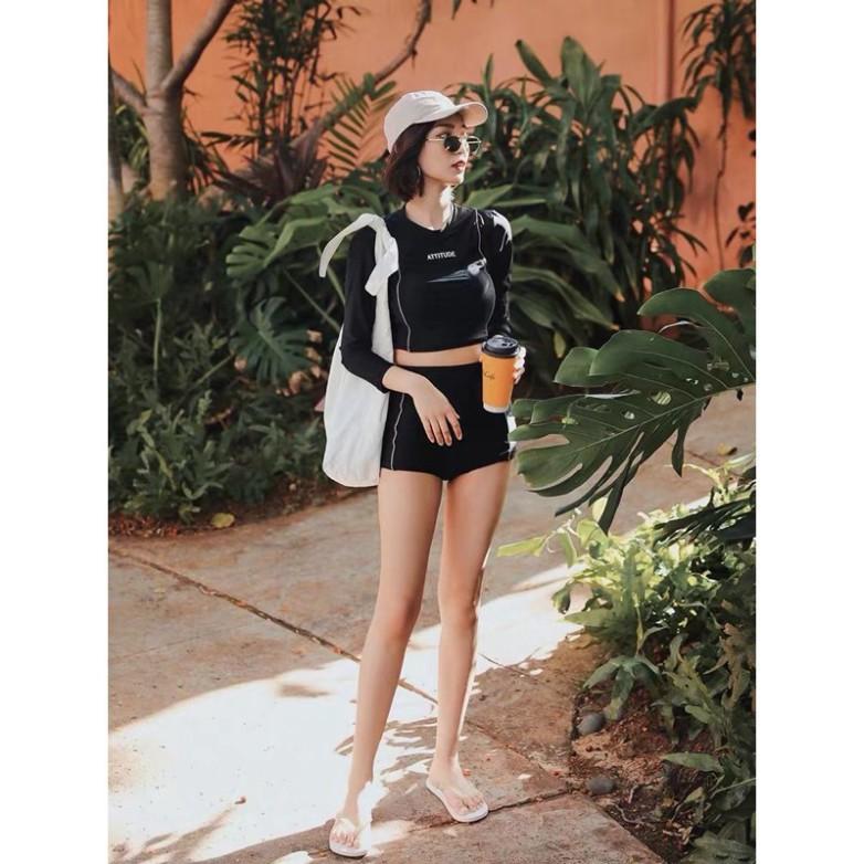 Bikini Đùi Áo Tắm Dài Tay Quảng Châu Chống Nắng Che Khuyến Điểm Cạp Cao Khoá Kéo Hottrend 2021 Sang Chảnh Xịn Đ