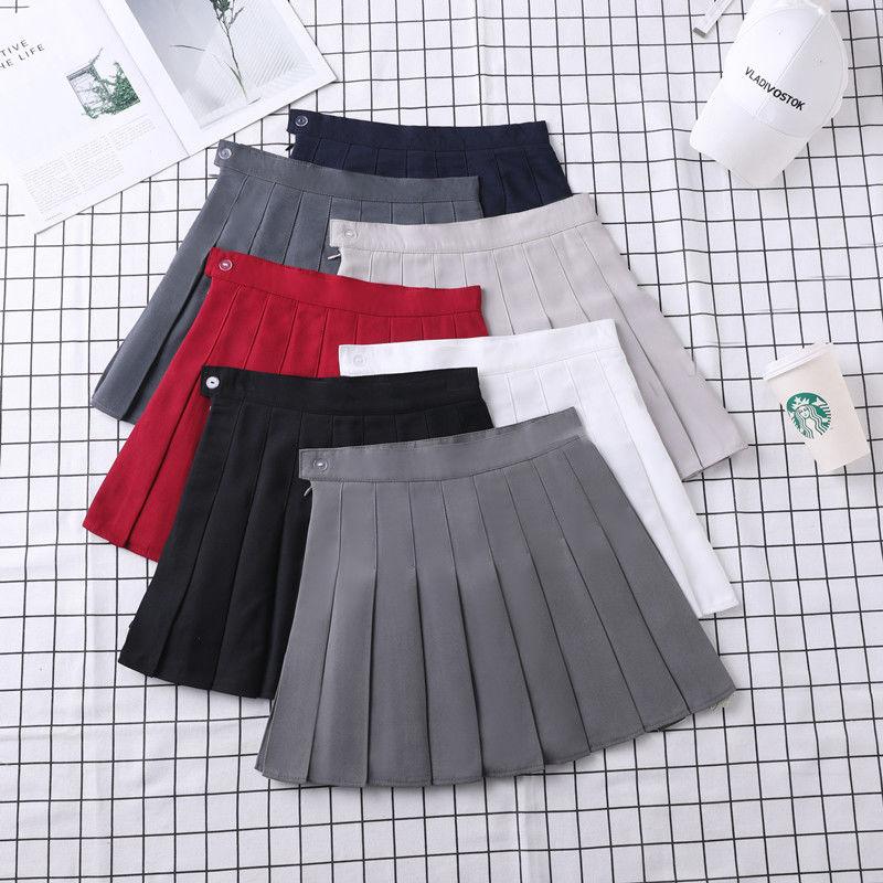 SHUANGYAN Váy xếp nếp nữ xuân hạ váy ngắn màu đen âu phục sinh viên ngắn eo cao chữ A lộ ra gầy nửa người váy