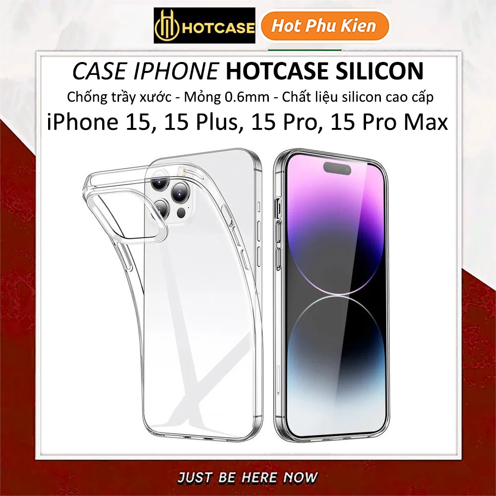 Ốp lưng dẻo silicon cho iPhone 15 Pro Max / 15 Pro / 15 Plus / iP 15 hiệu HOTCASE Ultra thin - Mỏng 0.6mm, chống trầy xước, độ trong suốt cực cao - Hàng nhập khẩu