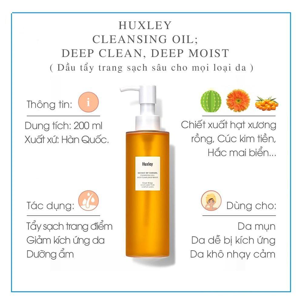 Dầu Tẩy Trang Làm Sạch Da Nhạy Cảm Xương Rồng Huxley Cleansing Oil ; Deep Clean, Deep Moist 200ml