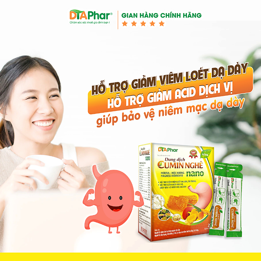 Dung dịch uống CUMIN NGHỆ NANO giảm nhanh đau rát ợ hơi ợ chua trào ngược dạ dày Hộp 20 gói x 10ml Tâm An Pharma