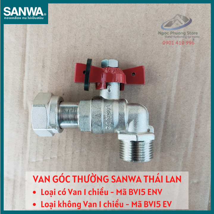 Van góc thường SANWA nhập khẩu, loại có Van 1 chiều/ không Van 1 chiều BV15ENV