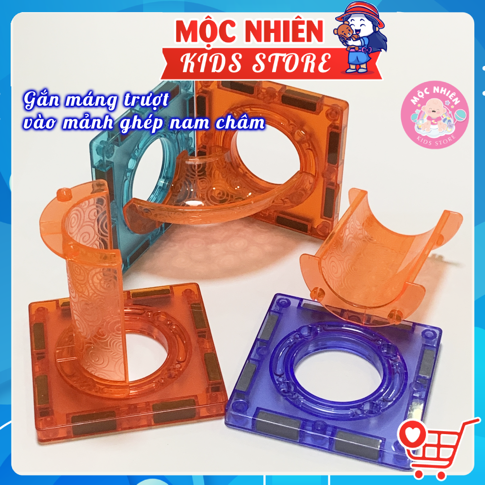 Đồ chơi xếp hình nam châm khối 3D cầu trượt thả bi sáng tạo (75 chi tiết) - Có đèn phát sáng