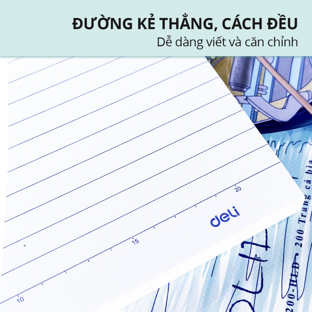 Vở kẻ ngang A4 Deli 200 trang CNB547-200 - Kích thước: 210x297mm, giấy định lượng 70gsm