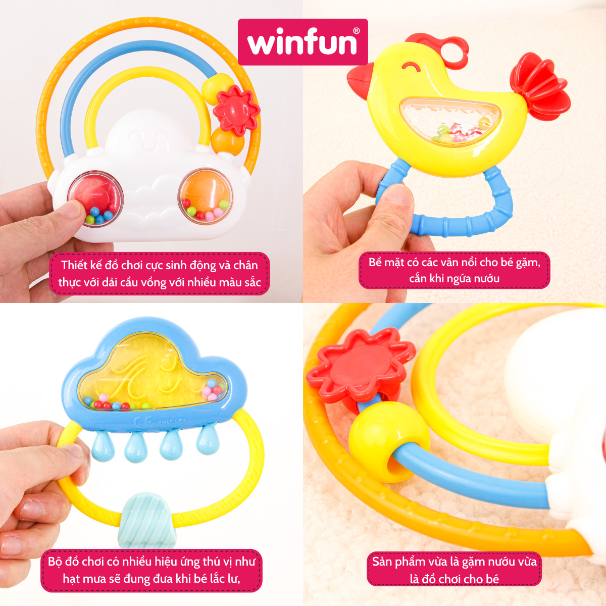 Set 3 đồ chơi xúc xắc cầm tay, gặm nướu chủ đề cầu vồng và mưa Winfun 3030-NL