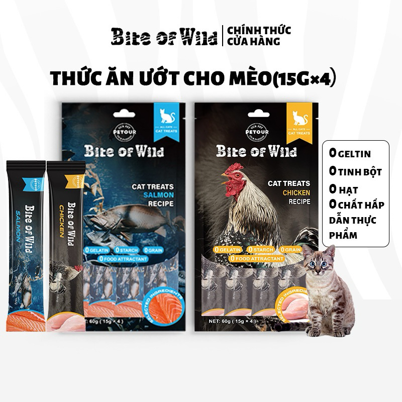 Túi 4 thanh Súp Thưởng Cho Mèo Bite of Wild Mix Vị Thịt Gà, Thỏ, Cá Hồi Giúp Mắt Sáng, Lông Mượt