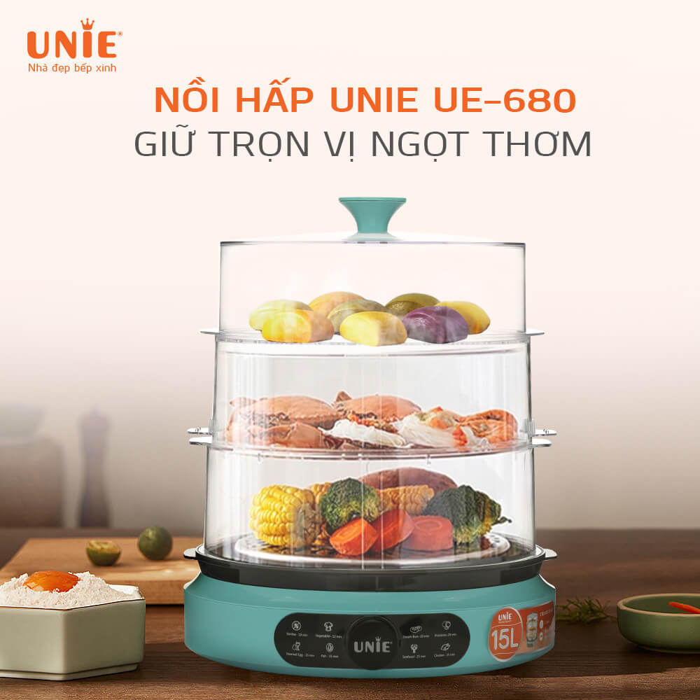 Nồi Hấp Điện 4 Ngăn UE-680 Tiêu Chuẩn Đức Công Suất 1000W Dung Tích 15L - Hàng Chính Hãng