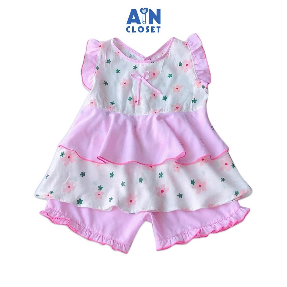 Bộ quần áo ngắn bé gái họa tiết Hoa quần hồng 2 tầng - AICDBGYDSVKV - AIN Closet