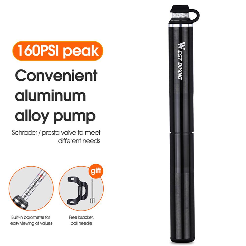 WEST BIKING Aluminum Alloy 130PSI Foot Bicycle Tire Pump Portable Mountain Bike Inflator Basketball Inflator Hand Pump