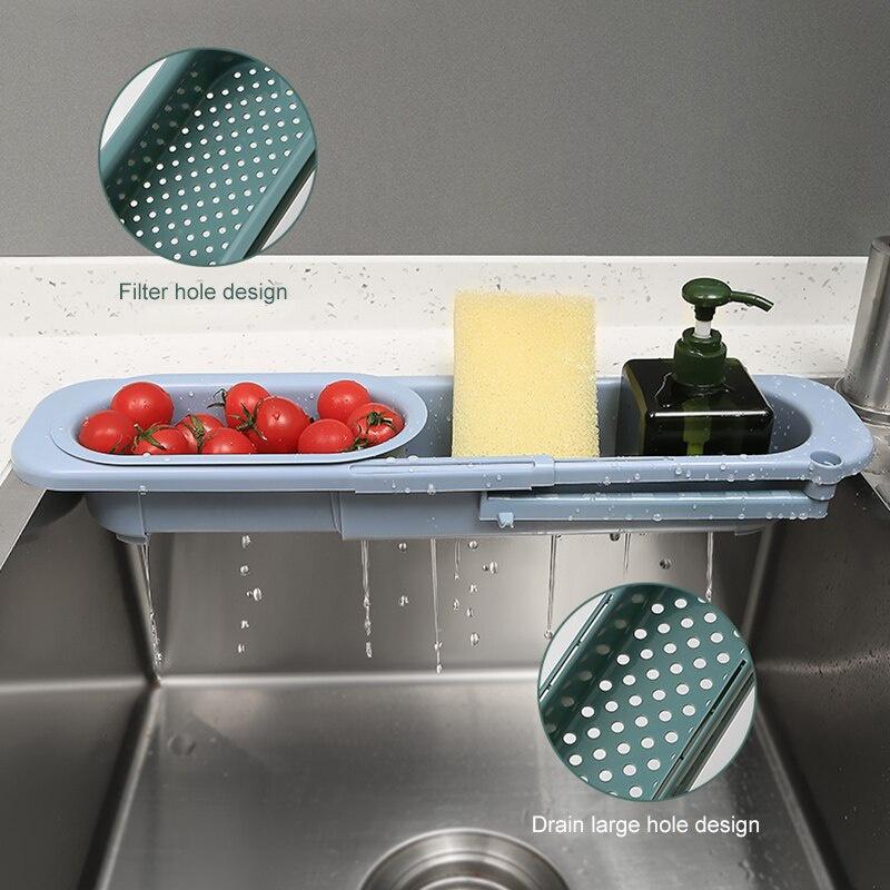 Telescopic Sink Shelf Kitchen Sinks Organizer Soap Sponge Holder Sink Drain Rack Storage Basket Towel Hook Kitchen Gadgets