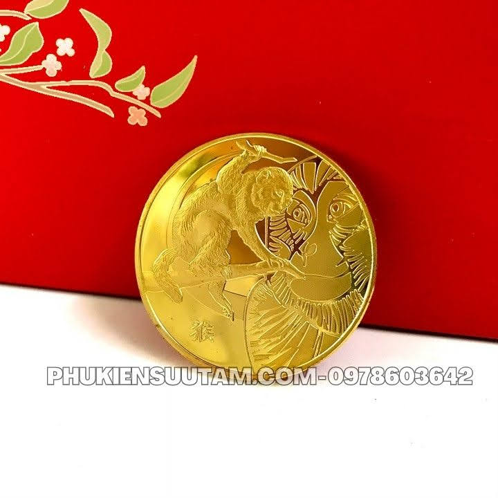 Xu 12 Con Giáp Tuổi Thân, đường kính: 4cm, màu vàng - SP005825
