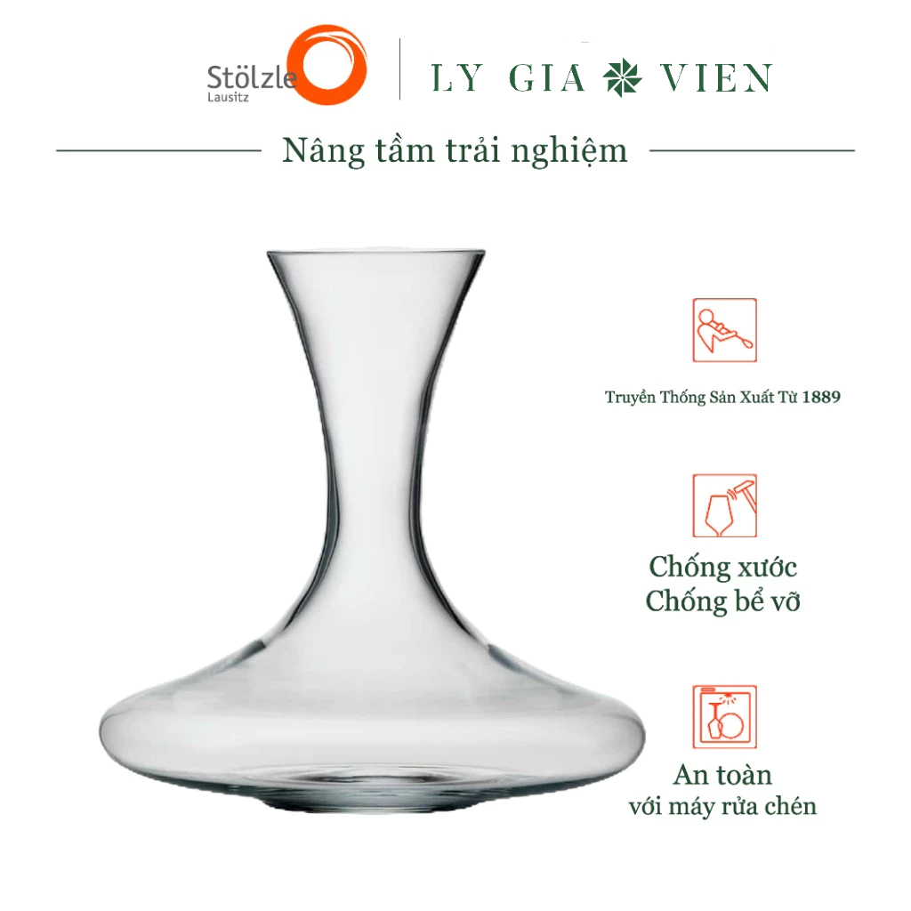 Bình Phục Vụ Rượu Vang Stoelzle Classic Decanter 750ml - Thổi Thủ Công Với Bề Mặt Rộng Và Cổ Dài - Thiết Kế Thanh Lịch, Nâng Tầm Thưởng Thức Rượu Vang