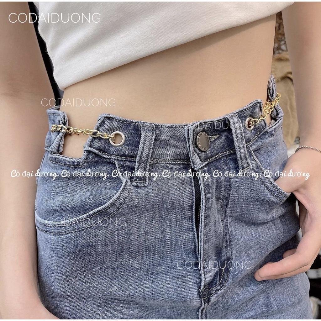 Quần bò jeans Fargu ống đứng cạp kèm dây xích 2 màu hàng Quảng Châu Lyn Closet A210L