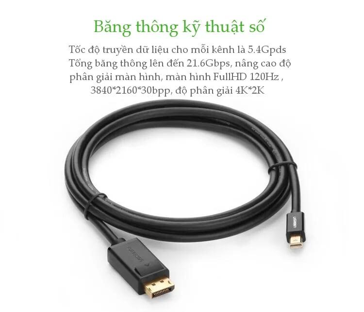 Ugreen UG10477MD105TK 1.5M Màu Đen Cáp chuyển đổi Mini DP sang DisplayPort hỗ trợ phân giải 4K x 2K - HÀNG CHÍNH HÃNG