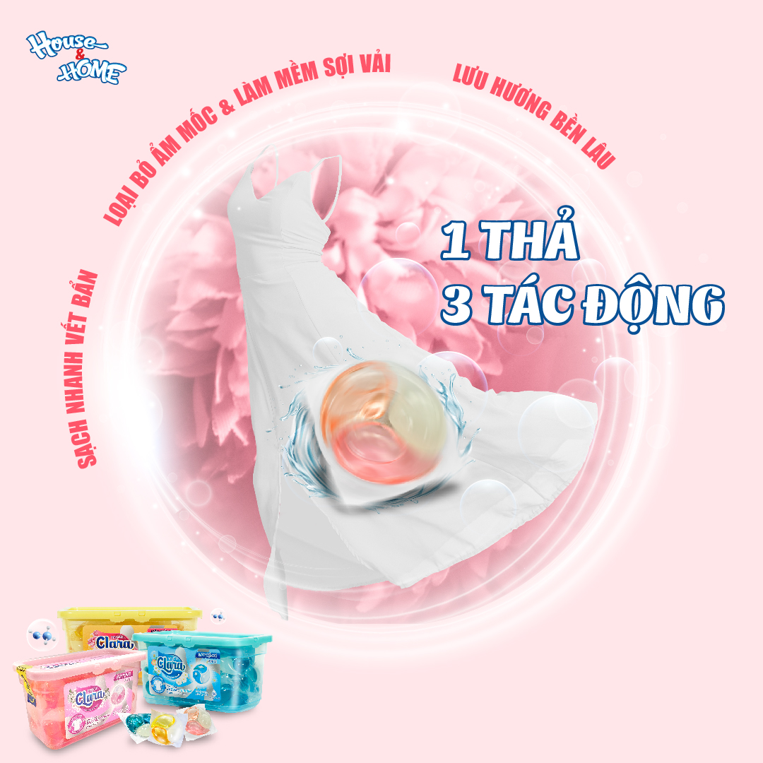 Viên giặt xả Clara hương hoa thanh khiết Hộp 30 viên