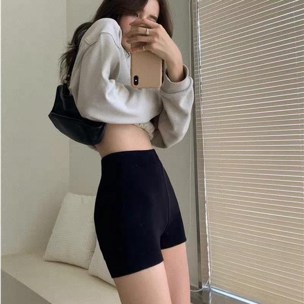 Quần legging đùi ngắn nữ chất vải dày dặn cạp cao, co giãn 4 chiều thoáng mát không xù lông Okella
