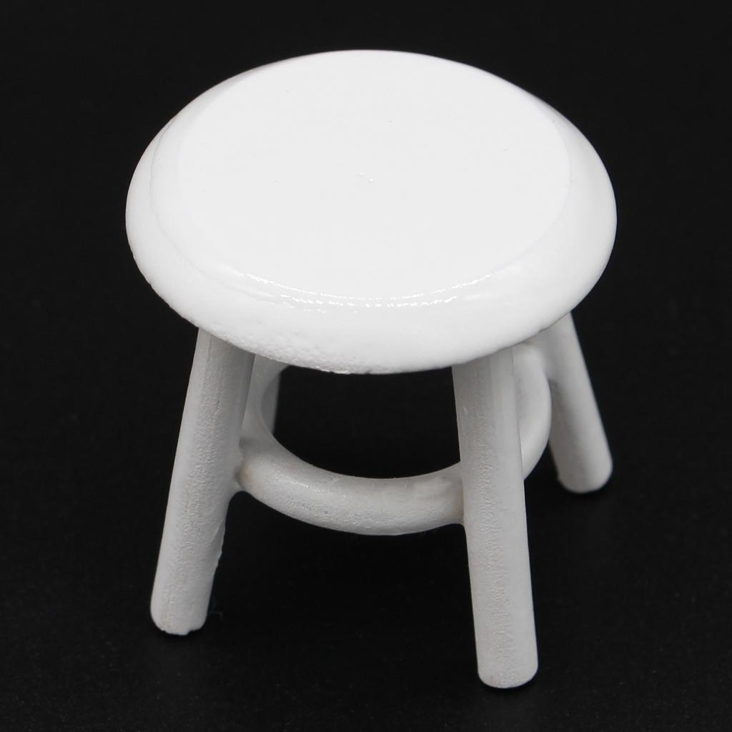 1/12 Dollhouse Miniature Furniture White Wood Stool Chair Room Garden Decor