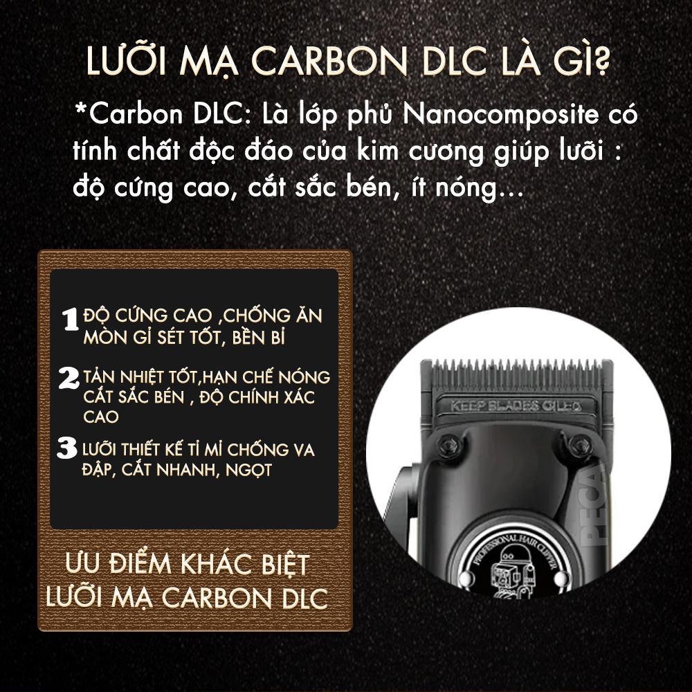 Tông đơ cắt tóc chuyên nghiệp Kemei KM-1825 lưỡi mạ carbon DLC, động cơ không chổi than công suất mạnh 8W hoạt động mạnh mẽ không nóng, không ồn - Hàng chính hãng