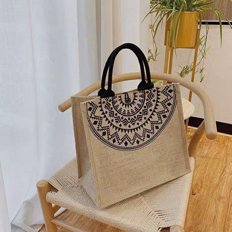 Túi Cói Du Lịch Họa Tiết TRỐNG ĐỒNG, Túi Cói Vintage Đi Biển, Đi Chơi Sang Trọng