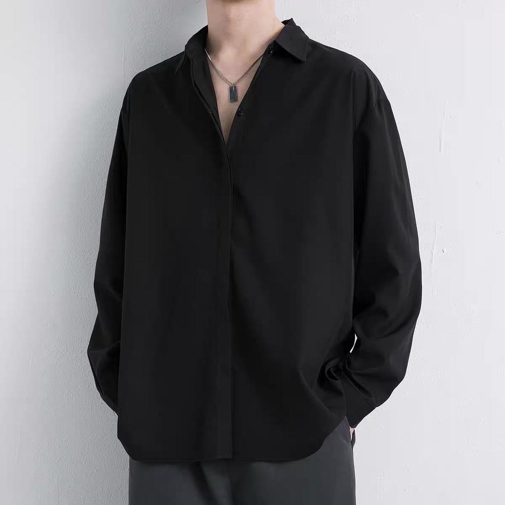 Áo sơ mi nam che nút tay dài vải cotton lụa mềm mượt mặc mát sơ mi Unisex fom rộng nam nữ mẫu mới ẩn nút tay dài mã 26