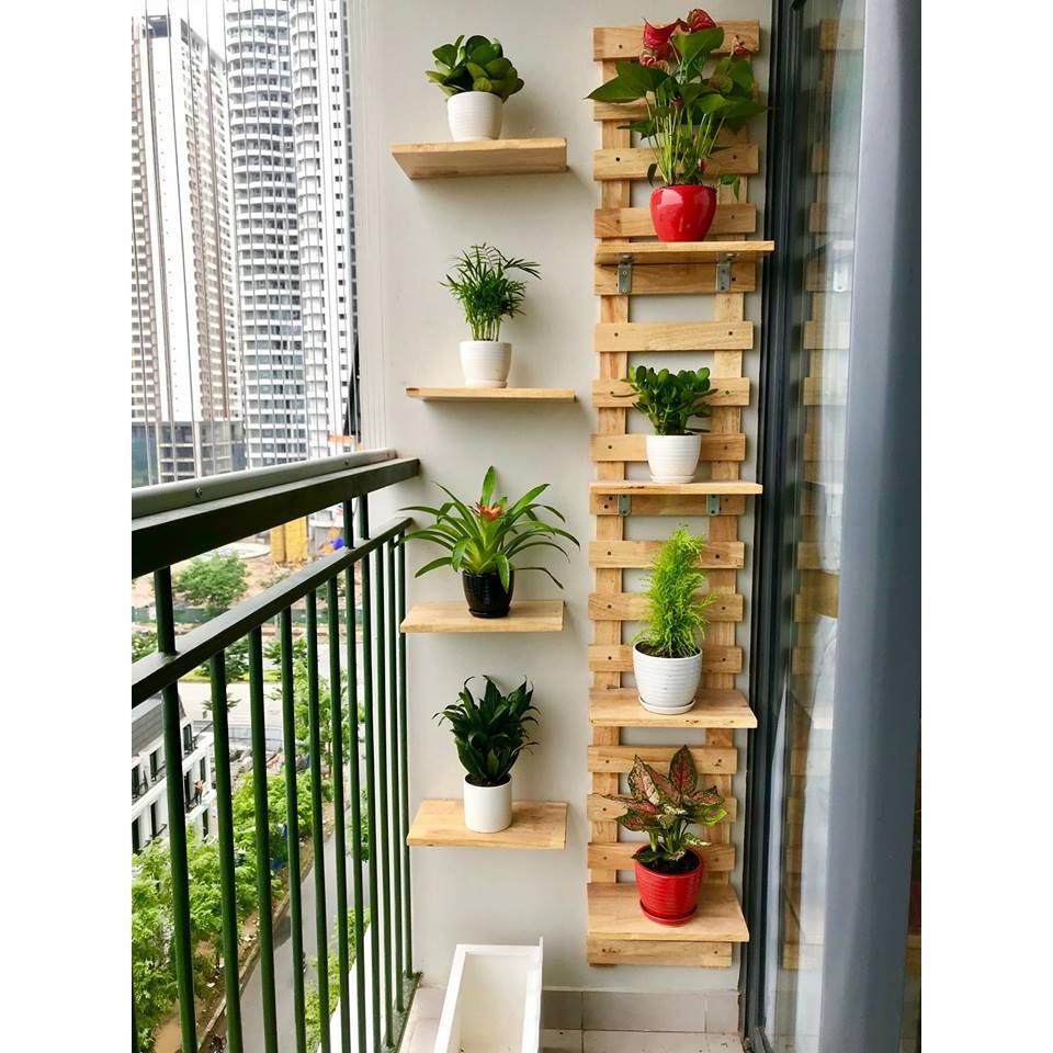 Kệ treo tường giá treo cây cảnh mini ngoài trời trang trí nhà cửa ban công chung cư 200x40 cm và 8 thanh ngang kết hợp
