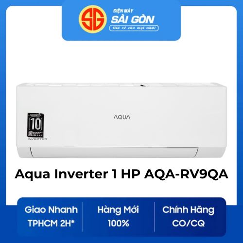 Máy lạnh Aqua Inverter 1 HP AQA-RV9QA - Hàng chính hãng - Inverter tiết kiệm điện - Chức năng hút ẩm - Tự làm sạch dàn lạnh - Hiển thị nhiệt độ trên dàn lạnh - Tản nhiệt bằng nhôm