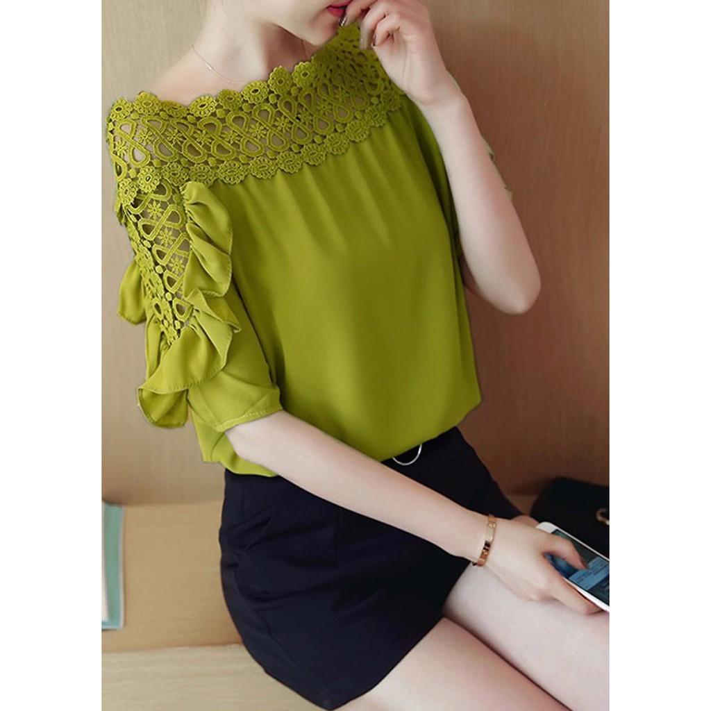 Áo kiểu trễ vai tay bèo BY6262