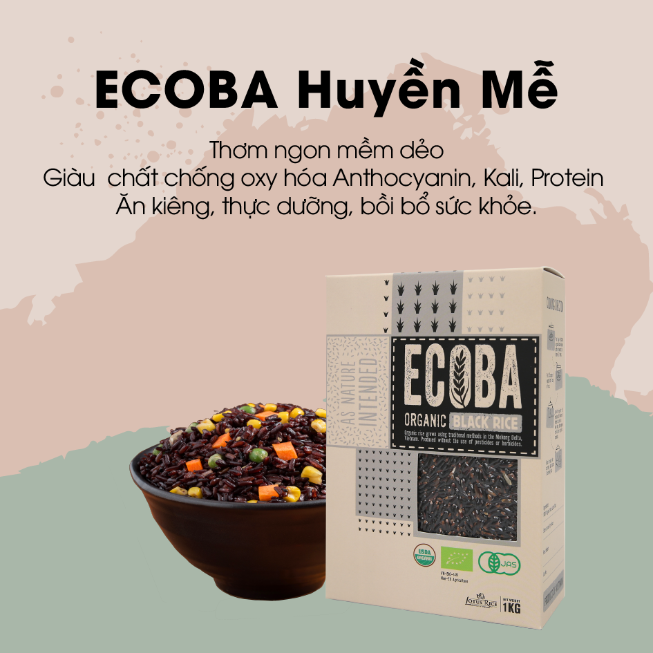 Gạo lứt đen hữu cơ cao cấp/ECOBA Huyền Mễ 1kg - Thơm ngon dẻo ngọt - Thanh lọc cơ thể