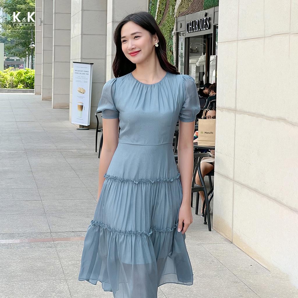 Đầm Midi Đuôi Cá Viền Bèo K&amp;K Fashion KK120-31 Chất Liệu Tơ Ánh Nhũ