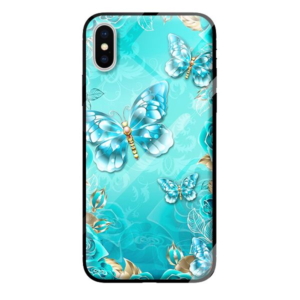 Ốp kính cường lực cho iPhone XS mẫu BƯỚM XANH 1 - Hàng chính hãng