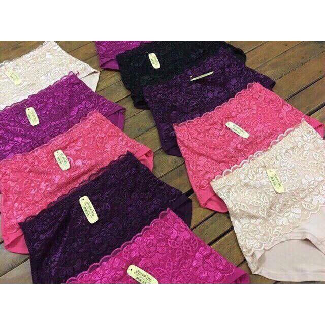 Set 5 Quần Lót Nữ Cỡ Đại Cạp Cao Kèm Gen Bụng Ren Cotton Mềm Mại