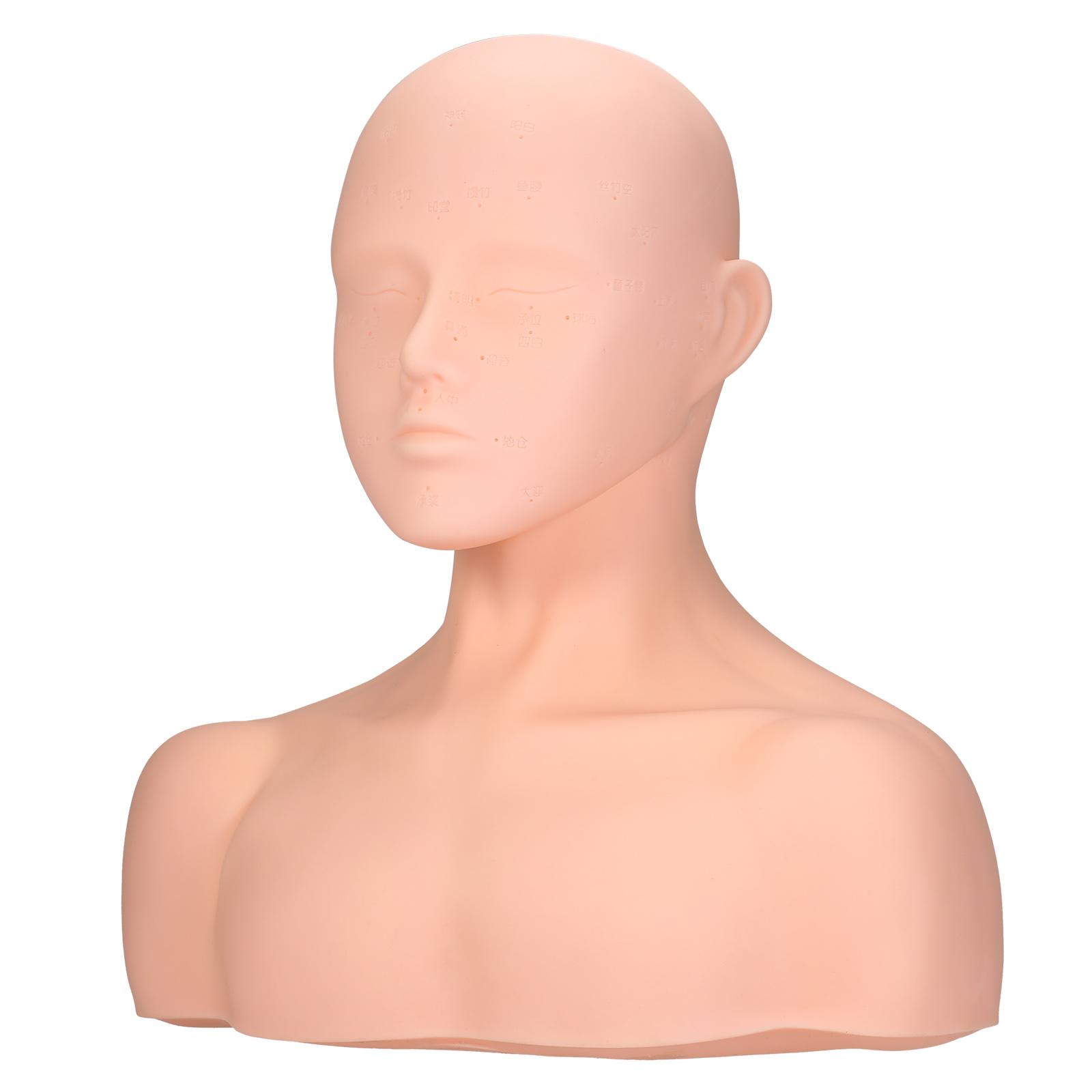 Đầu ma-nơ-canh bằng nhựa PVC mềm có các huyệt đạo để thực hành các kỹ thuật massage mặt.nối mi, trang điểm