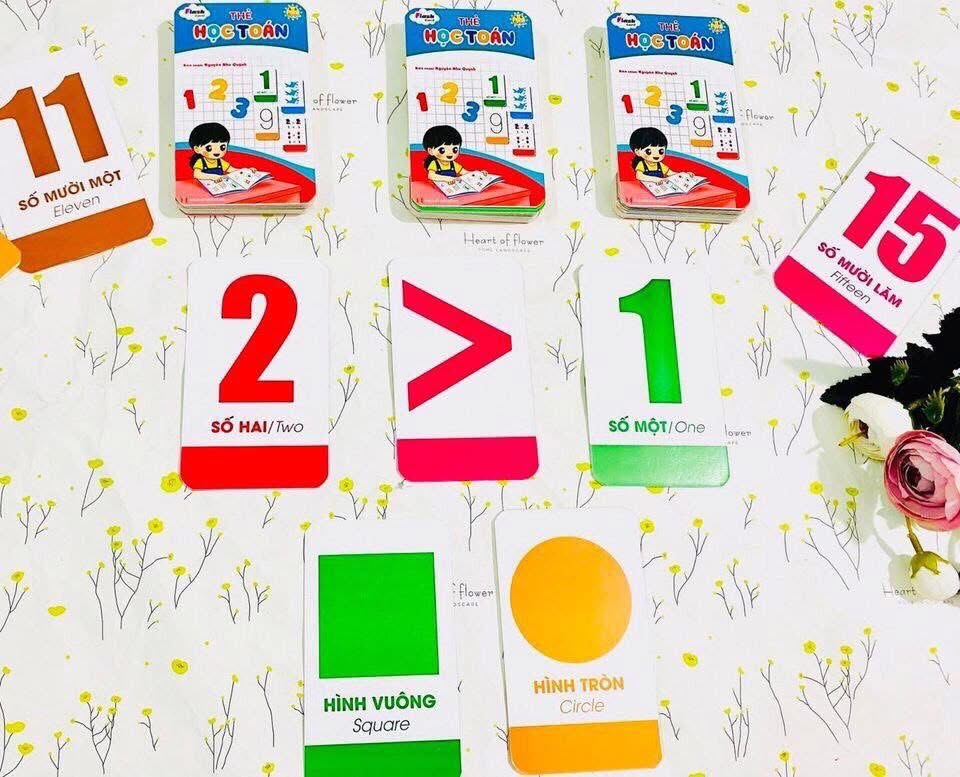 Combo 2 bộ thẻ Chữ cái và chữ ghép, Thẻ học toán dành cho bé 4-6 tuổi