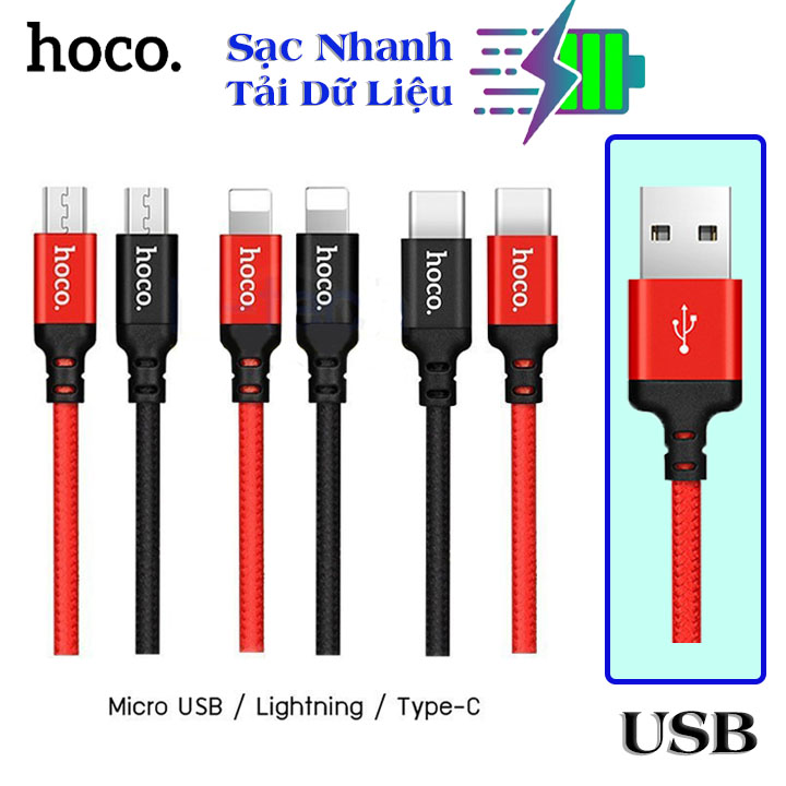 Cáp Sạc Iphone hoco x14 Sạc Nhanh 2A - Dây Sạc Bọc dù chống đứt, chống rối tiện lợi cho mọi dòng máy - Dành cho IOS - Hàng Nhập Khẩu