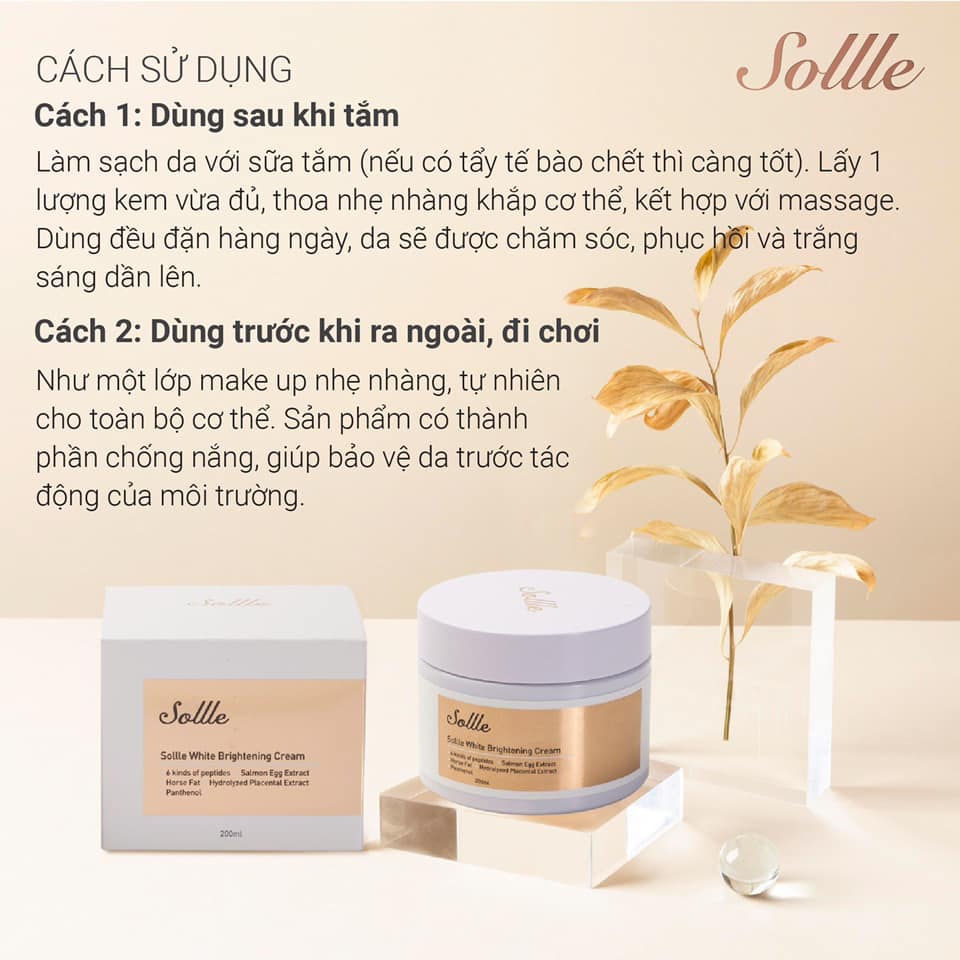 Kem Dưỡng Trăng Da Body Sollle Hàn Quốc Hỗ Trợ Giúp Trăng Da,Bật Tông,Chống Nắng Hũ 200ml