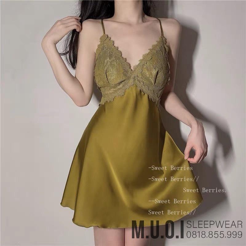 Váy ngủ sexy QUẢNG CHÂU-SX 112-Váy ngủ lụa phối ren kèm mút sexy hot hit QUẢNG CHÂU - hàng có sẵn(video+ ảnh)