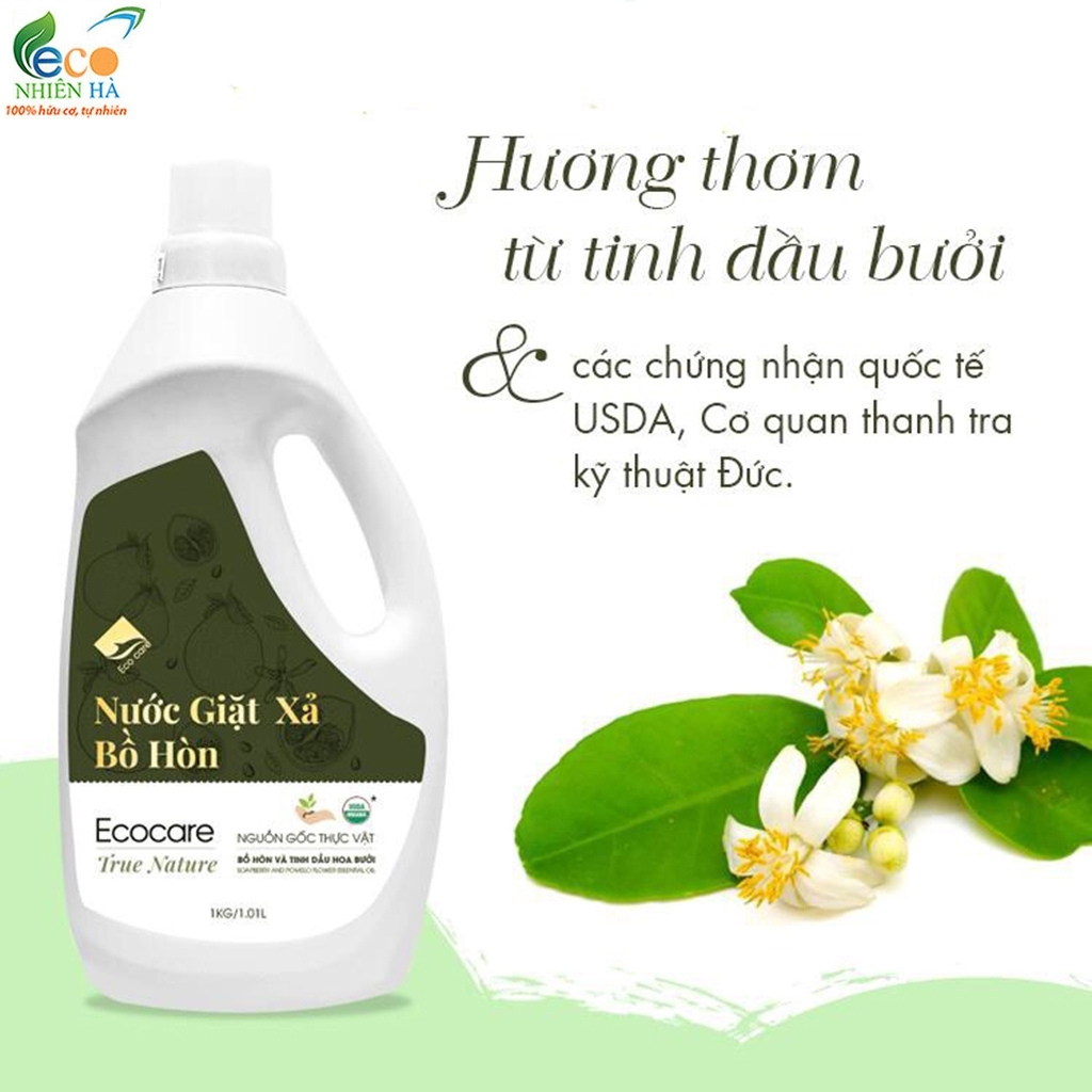 Nước giặt xả ECOCARE 4L tinh dầu bưởi, nước giặt hữu cơ an toàn cho bé, không hại da tay