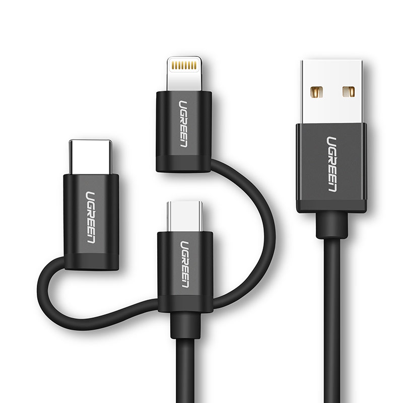 Dây cáp chuyển đổi (3 trong 1) USB 2.0 sang Lightning, Micro USB, Type-C dài 1m UGREEN US199 30784 - Hàng chính hãng