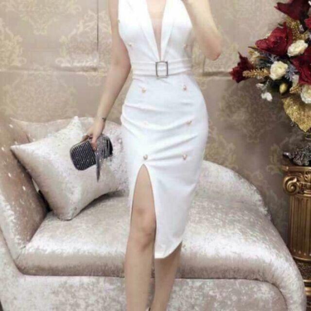 Đầm body giả vest xẻ tà