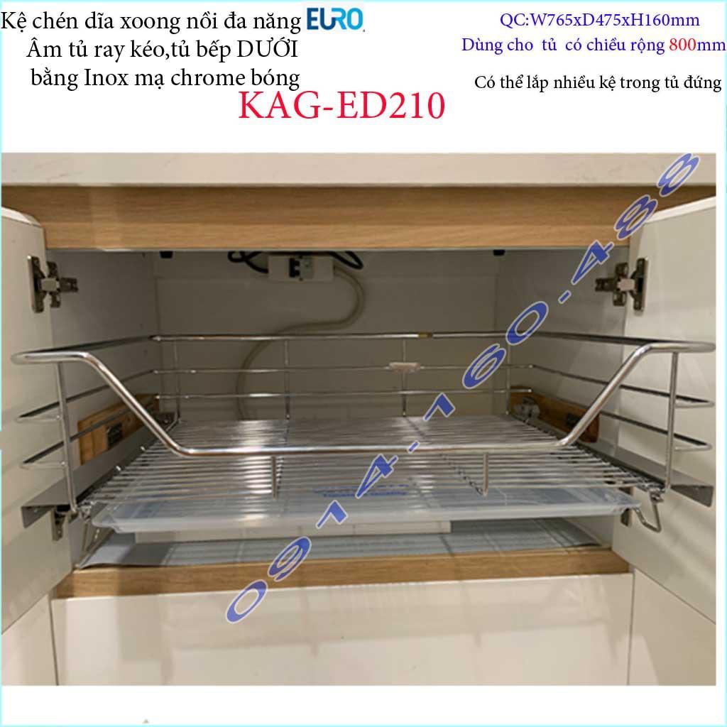 Kệ xoong nồi Euro KAG-ED210-80cm, giá xoong nồi inox âm tủ 80cm có ray giảm chấn tủ bếp dưới ray êm ái sử dụng tốt