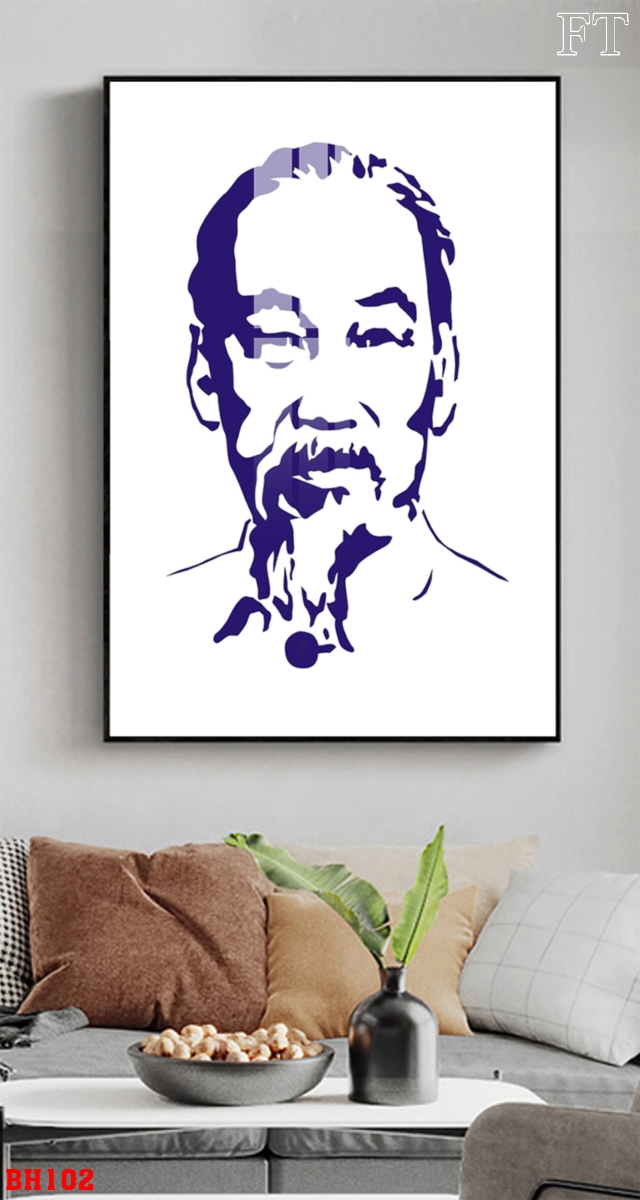 Tranh chân dung Bác Hồ - Chủ Tịch Hồ Chí Minh, chất liệu in gỗ tráng gương có bọc viền