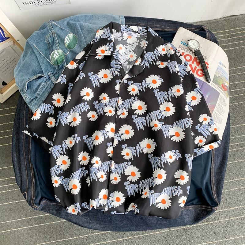 Áo Sơ Mi Nam Tay Ngắn Dáng Rộng In Hình Hoa Cúc Thời Trang