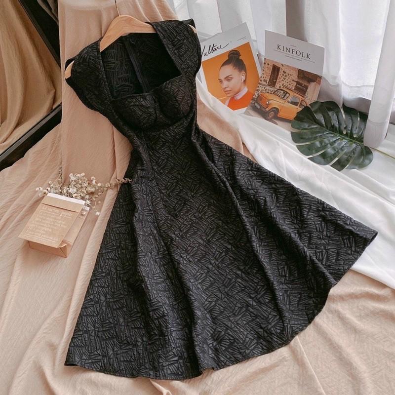 Váy mudi xốp đen cúp